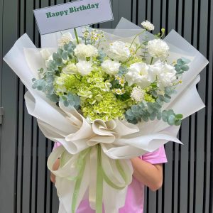 Bó hoa Mừng Sinh Nhật Xanh Trắng