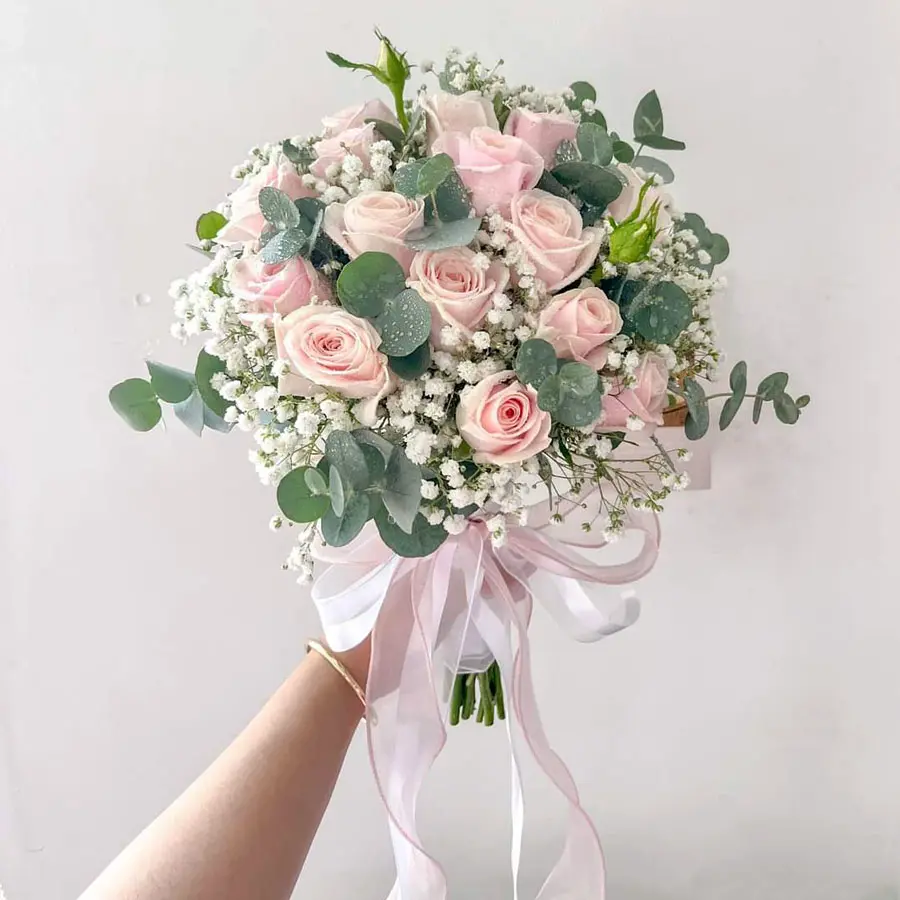 Hoa baby trắng mix hồng pastel